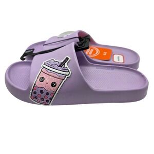 Wonder Nation Kids Slides Sandals Purple Boba Tea Graphic Size 4-5 NWT‎